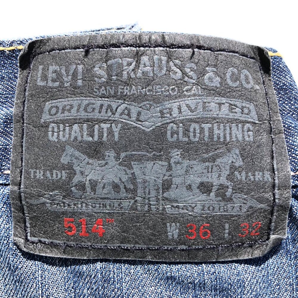 Levi's 514 Jeans Slim Straight Leg Men 36 32 Medium Blue Wash Back Zip Pockets - Picture 3 of 16